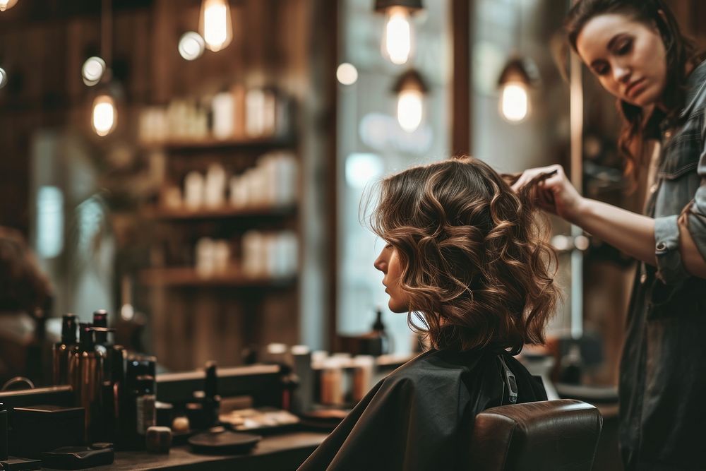 Hair care and styling in a bright salon